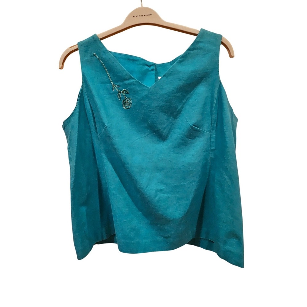KC Spencer New York Teal Linen Vintage Retro Y2K Top & Midi Skirt Set 16 - Picture 2 of 5